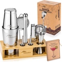 RhinoRoo Cocktail Shaker Set Stainless Steel - Premium Boston Cocktail Set - Bartender Kit with Bamboo Display Stand and Australian Recipe Cards - The Only Bar Set You Need For Fun Cocktails at Home