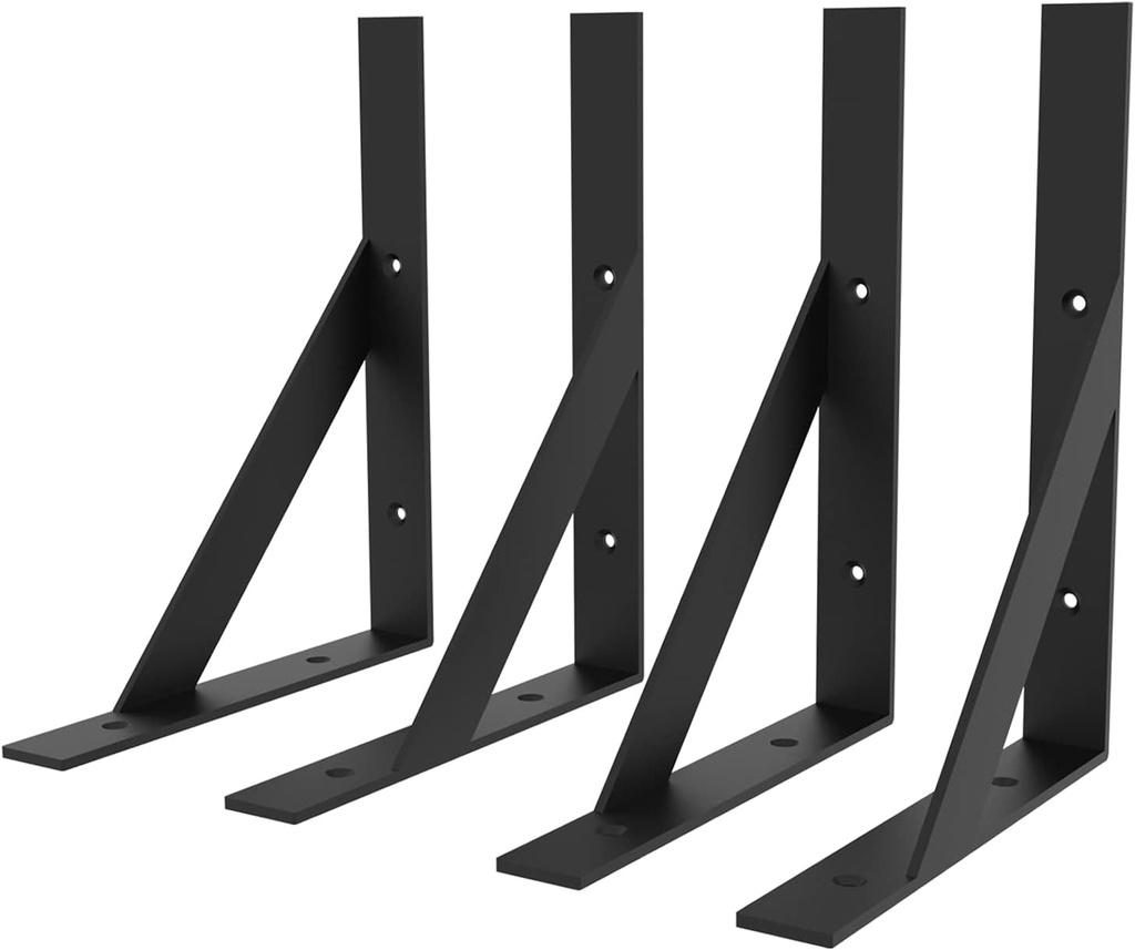 SOGAL 8 Inches X 10 Inches Heavy Duty Shelf Brackets,Black Shelf Bracket,Shelf Support Angle Brackets for Shelves, L Brackets Floating Shelf Brackets 4Pack