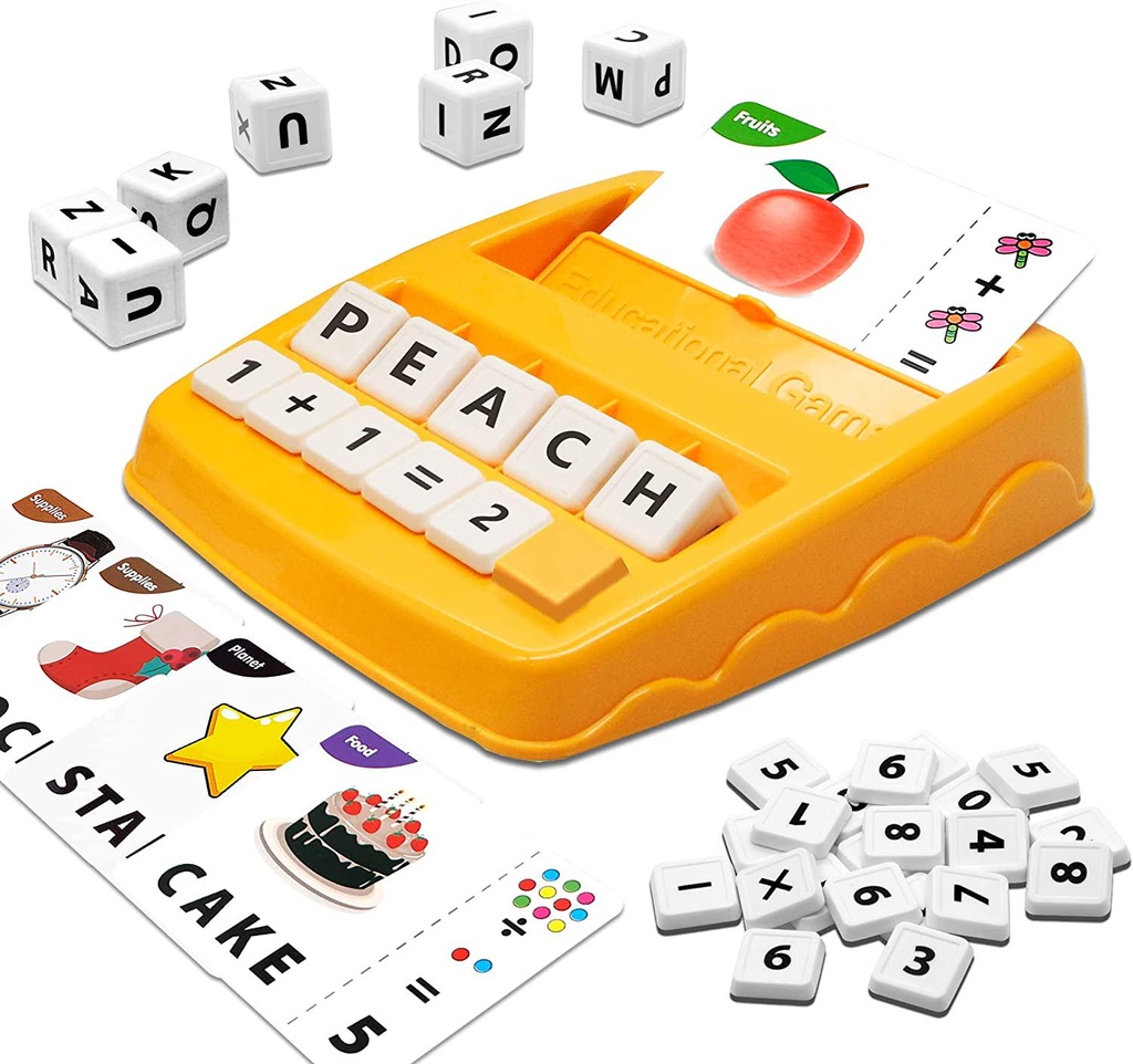 Conzy Matching Letter Number Game for Kids Words Spelling and Math Learning Toy with Sight Words Flash Cards, Fun Educational Toy for Kids Age 3 and up Toddler Preschool(Yellow)