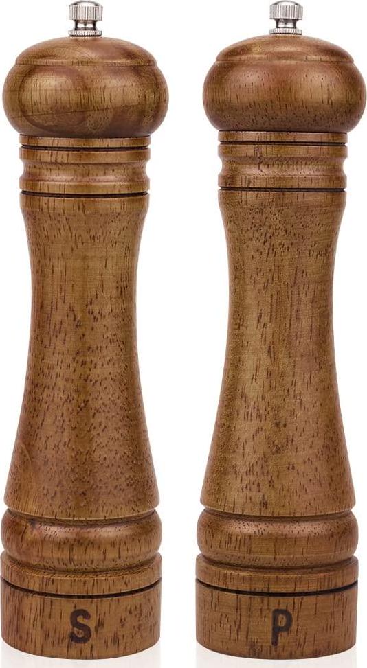 XQXQ Wood Salt and Pepper Mill Set, Pepper Grinders, Salt Shakers with Adjustable Ceramic Rotor- 8 inches -Pack of 2