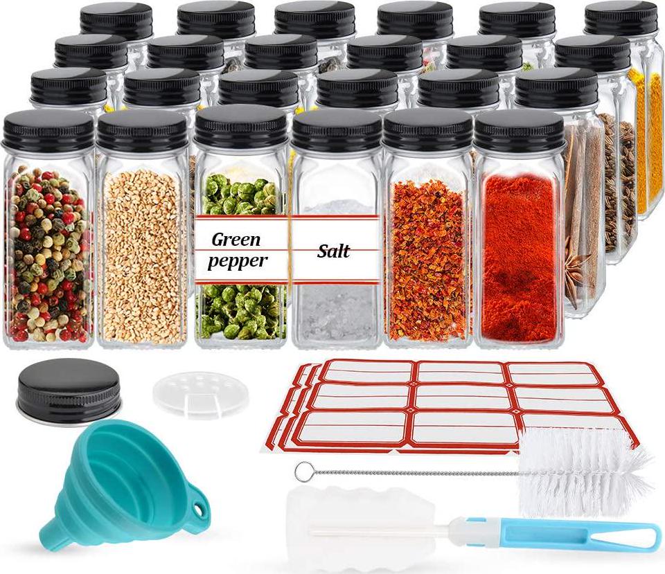 24PCS Glass Spice Jars, Small Items Storage and Organization, Glass Jars with Lids, Seasoning Containers, Spice Organizer, Comes with Funnel, Spice Label, Shaker, Brush