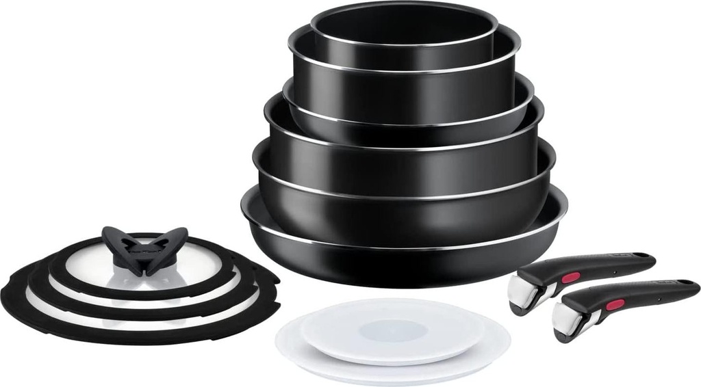 Tefal Ingenio Easy ON Pots and Pans Set, 13 Pieces, Stackable, Removable Handle, Space Saving, Non-Stick, Black, L1599243