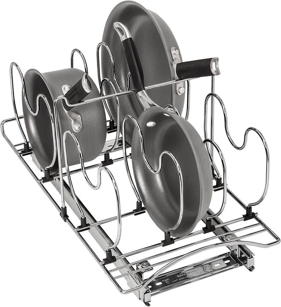 Lynk Professional Roll Out Cookware Organizer Pull Out Under Cabinet Sliding Rack - Chrome