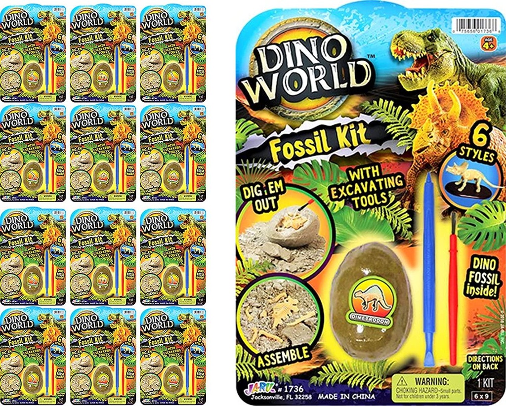 JA-RU Fossil Digging Kit Dinosaur Eggs Excavation Toys (12 Units) Craft Kit Fidget Toy Dinosaur Digging Dino World Fossil Kit for Kids and Adults. Party Favor Excavation Set. Plus Ticker 1736-12s