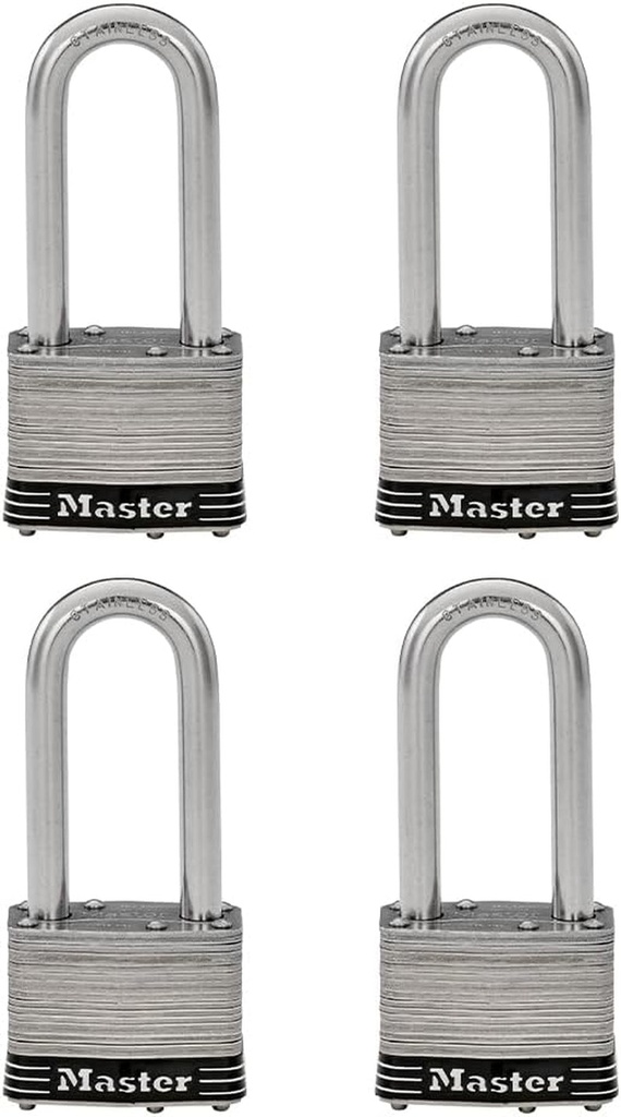 Master Lock 5SSQLJ Stainless Steel Outdoor Padlock with Key, 4 Pack Keyed-Alike, Silver
