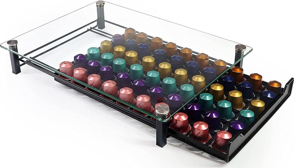 RECAPS Coffee Pod Holder Storage Drawer Compatible with Nespresso Coffee Pods Kitchen Organizer Black Holds 60 Pods