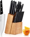 Knife Sets with Block, 15-Piece Kitchen Knife Set with Sharpener, Germany Stainless Steel Knife Block Set and Serrated Steak Knives