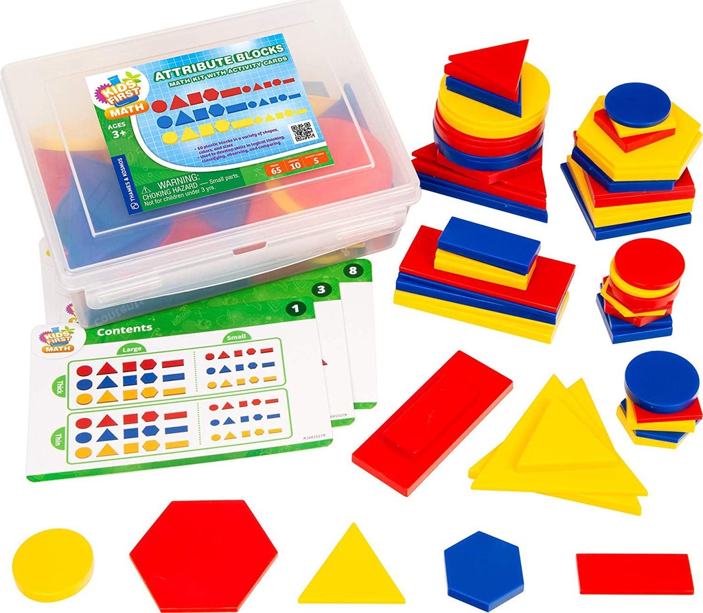 Kids First Math: Attribute Blocks Math Kit with Activity Cards | Develop Skills in Logical Thinking, Classifying, Comparing | Visual Hands-on Math for at-Home or Classroom Learning, Ages 3+