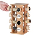 JYXETOV Rotating Spice Rack Organizer with 12/16/20 Jars, Revolving Seasoning Organizer for Cabinet, Bamboo Standing Kitchen Spice Racks Tower for Countertop