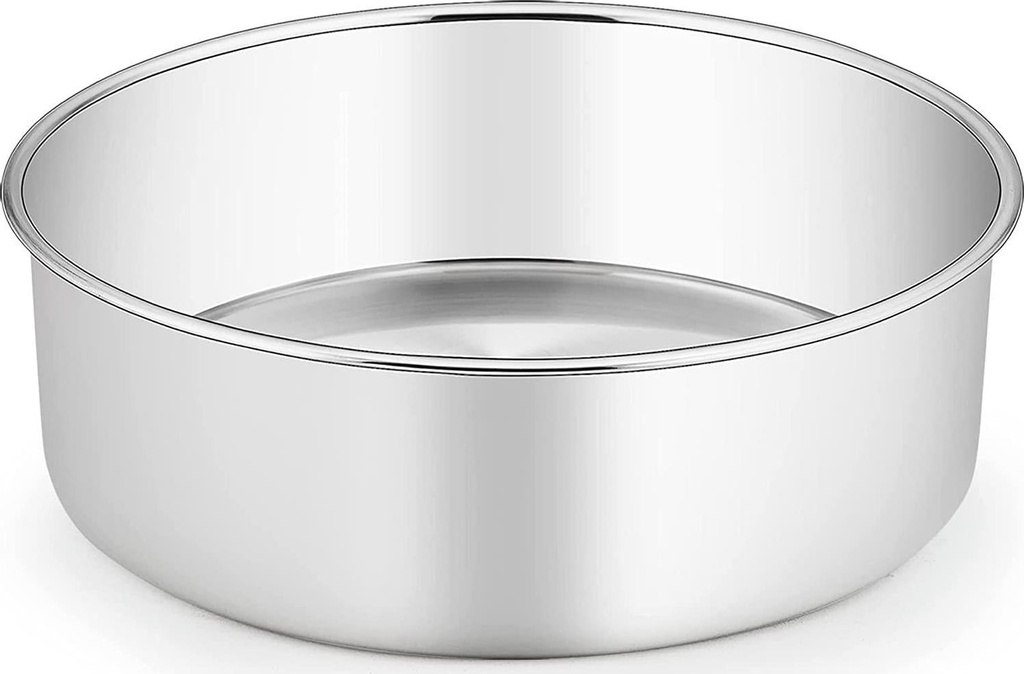 TeamFar Cake Pan, 8 x 3 Stainless Steel Deep Round Baking Roasting Cake Pan for Birthday Party Wedding, Non-Toxic and Heavy Duty, Deep and Straight Wall, Mirror Finish and Dishwasher Safe
