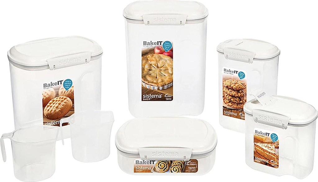 Sistema 82004 Bake it Pantry Set 5 Food Storage Containers with Lids 2 Cups for Baking Bpa-Free for Cereal, Flour, Pasta and More