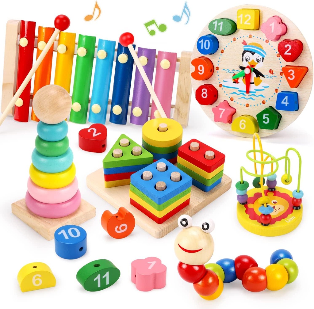 Qizebaby Toddlers Montessori Wooden Toys for Boys Girls Age 2 3 4 Year Old,Baby Toy Learning Musical Sets Shape Sorting Toys Gifts for Kids 2-4, Wooden Preschool Learning Fine Motor Skills Game