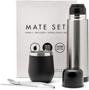 BALIBETOV Complete Yerba Mate Set - Modern Mate Gourd, Thermos, Bombilla and Cleaning Brush Included - All Premium Quality 304 18/8 Stainless Steel (Black)
