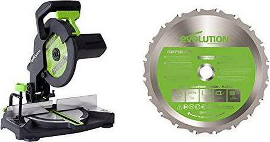 Evolution Power Tools - Project F210-CMS Multi-Purpose Compound Mitre Saw, 210 mm (230 V) with FURY Multipurpose Blade