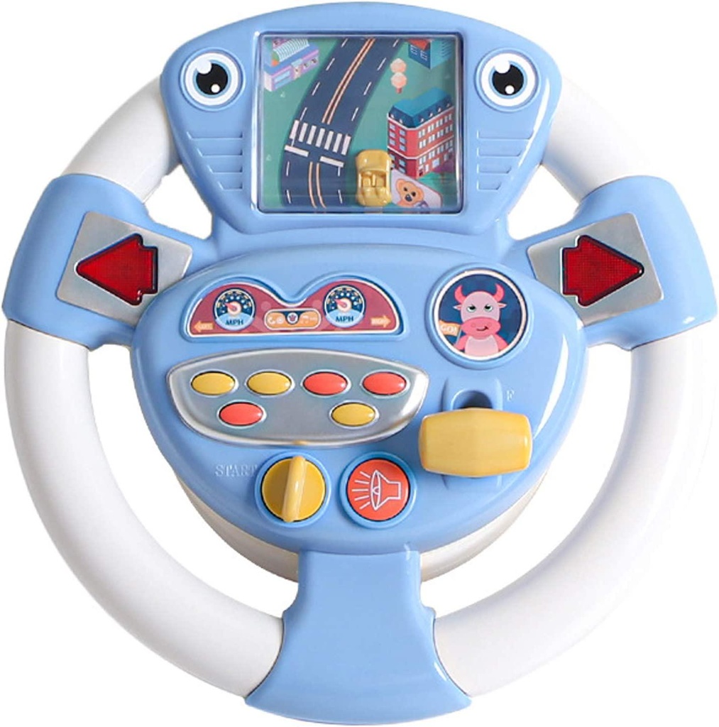 DoxiGlobal Steering Wheel Toy for Car Seat Kids Simulator Driving Wheel Toys Racing Game with Light and Music Portable Pretend Play Learning Educational Toys for Boys Girls Kids 3+ Blue