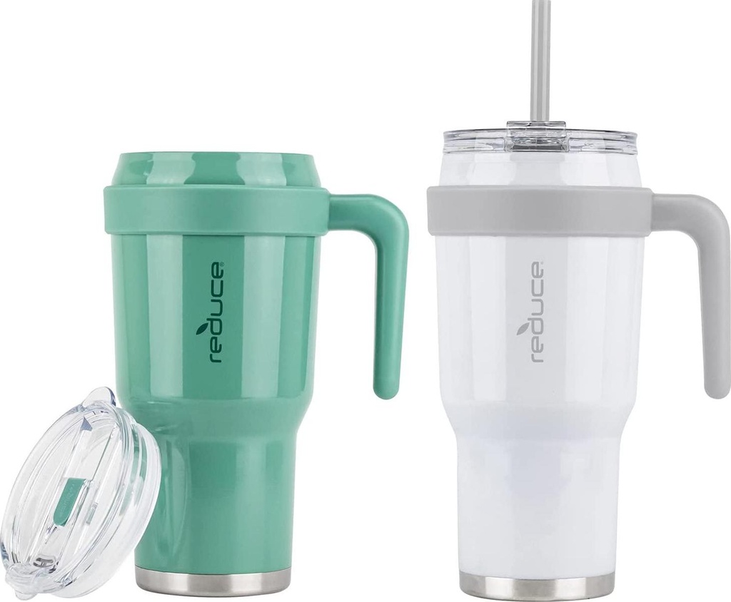 Reduce 40 oz Mug Tumbler, Green and White, Opaque Gloss