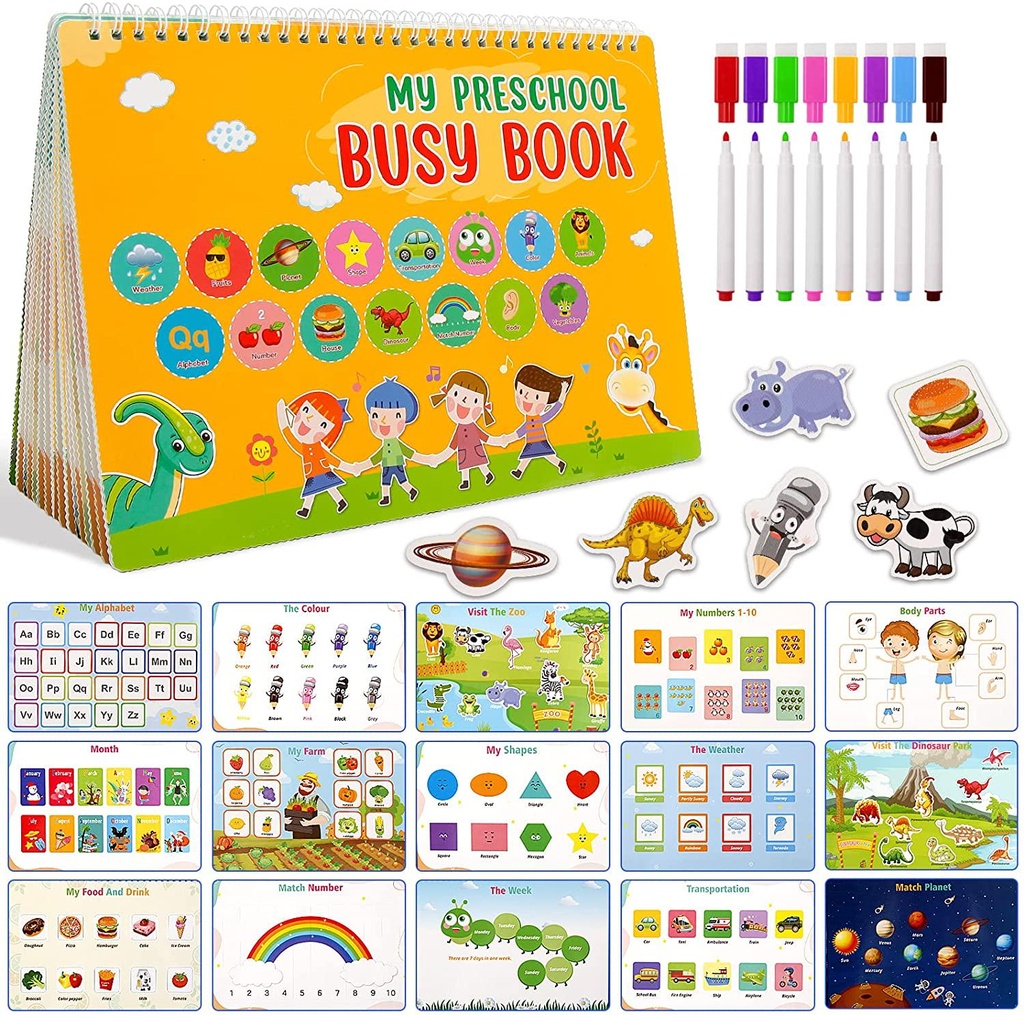 Montessori Busy Book for Toddlers,Preschool Learning Activity Binder Book,15 Themes Toddler Activity Book for Autism Sensory,Special Needs,Educational Toys for Kids