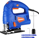 SORAKO Jigsaw, 600W Electric Jigsaw Tool, 800-3000SPM Cutting in Wood 60mm, 6 Variable Speeds, 4 Orbital Sets, Bevel Cutting 45°, Corded Jig Saw for Wood and Metal Cutting