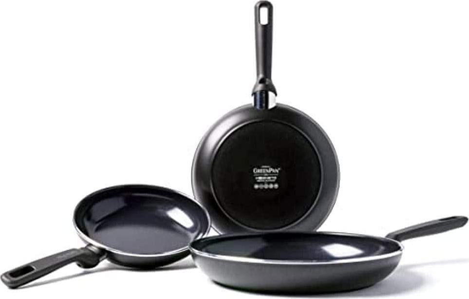 GreenPan Memphis Healthy Ceramic Nonstick 20, 24 and 28cm 3pc Frying Pan Set, Induction Safe, Black