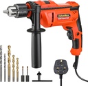 ValueMax Hammer Drill, 900W Dual Purpose Electric Corded Drill, Variable Speed, 1/2''(13mm) Chuck, Impact Drill with 3pcs HSS Drill Bits and 2pcs Cement Drill Bits, Ideal for Home, Garden, DIY etc
