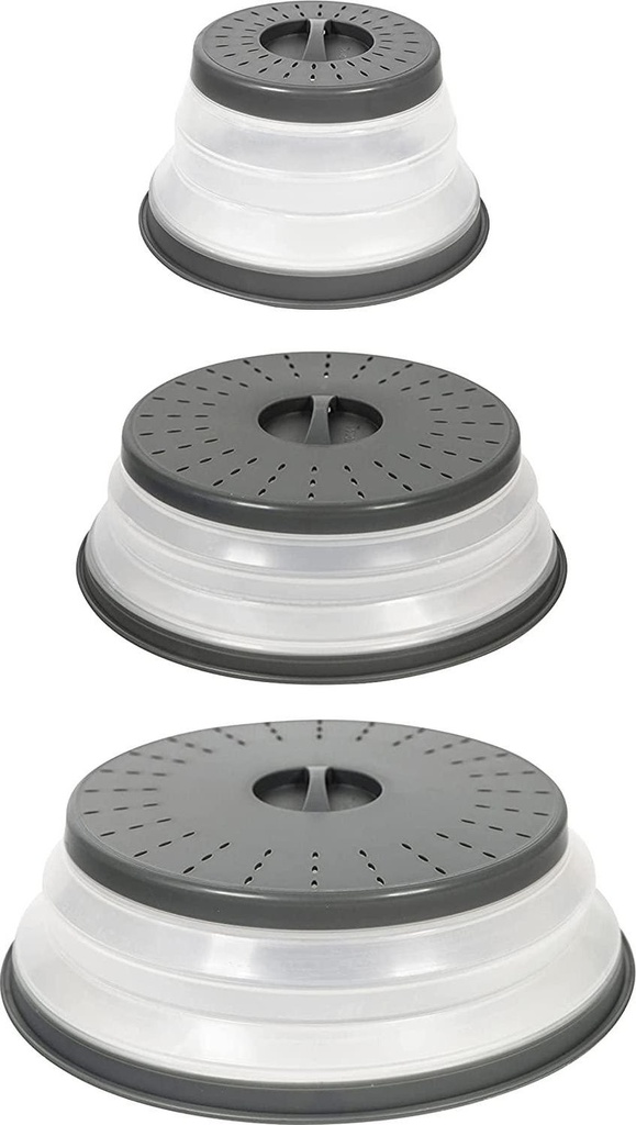 Tovolo 47006-200 Set of Three Collapsible Microwave, Lid for Reheating Food, Meal Prep Gadget, No Mess Folding Plate Cover Kitchen Tool, Set of 3, Charcoal, 3 Piece