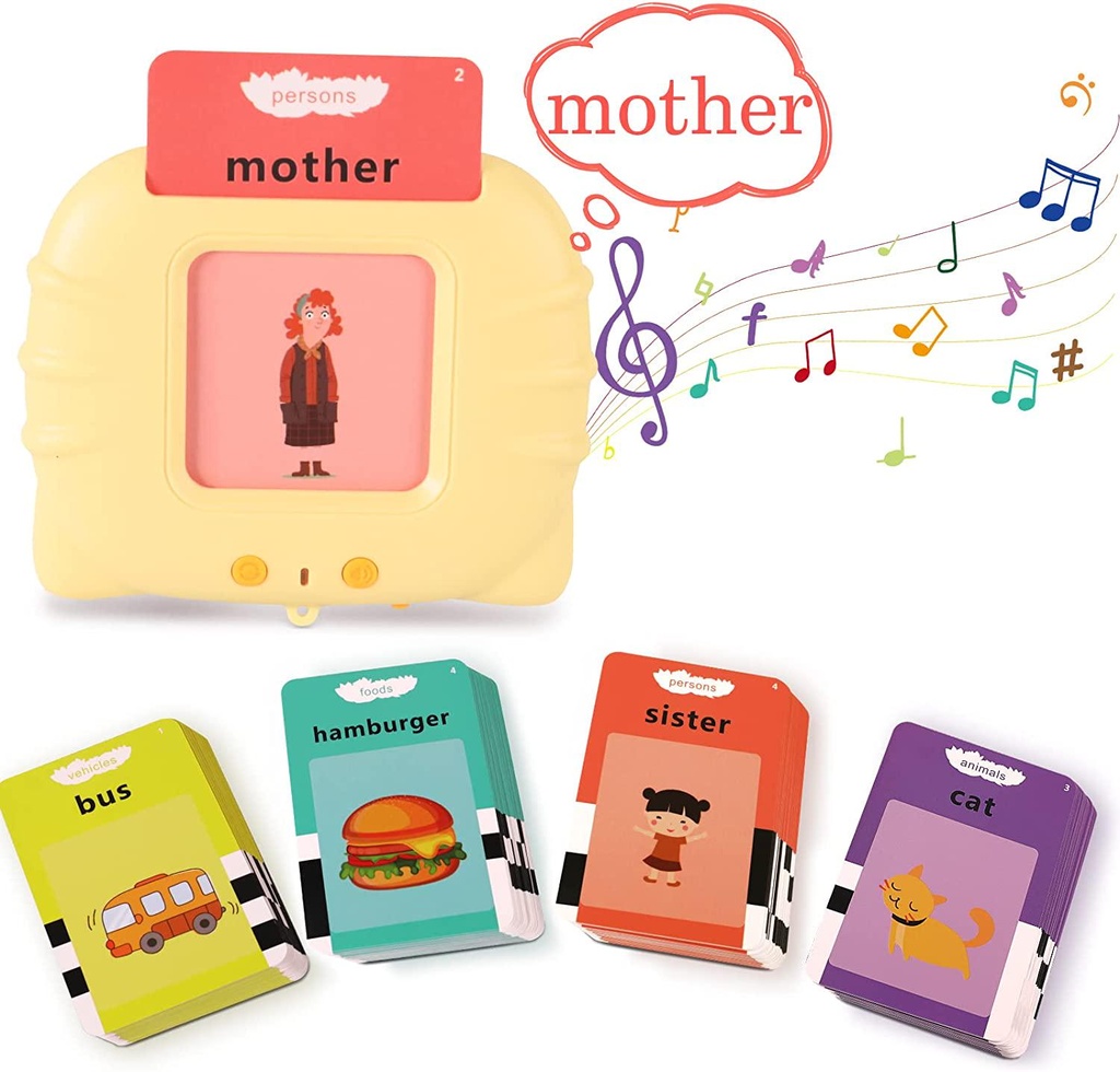 Artenjoyfine Flash Card Education Toys for Kids,Talking Preschool Children's Toys 112 Flash Cards Containing 224 Words and Pictures,Electronic Machines for Education as Birthday Gifts Ages 2-5 Yellow