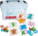 Alphabet and Numbers Flash Cards Set - ABC Wooden Letters Jigsaw Puzzle - Preschool Educational Montessori Toys for Toddlers Kids Boys Girls 3+ Year Olds - 36 Cards and 40 Wooden Blocks Matching Game