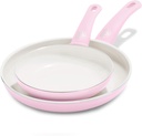 GreenLife Soft Grip Healthy Ceramic Nonstick, 18cm and 26cm Frying Pan Skillet Set, PFAS-Free, Dishwasher Safe, Soft Pink