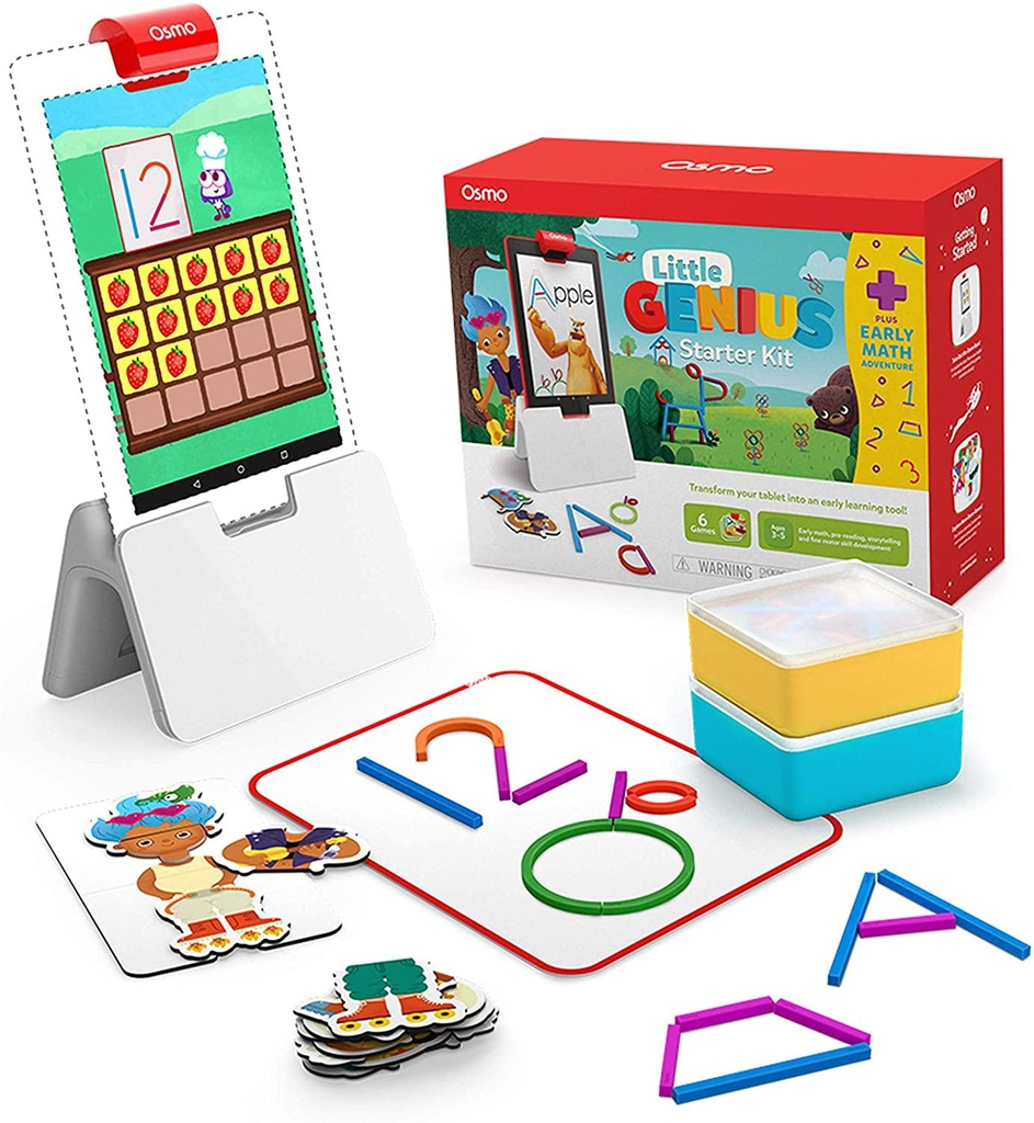 Osmo - Little Genius Starter Kit for Fire Tablet + Early Math Adventure-6 Educational Games-Ages 3-5-Counting, Shapes and Phonics-STEM Toy Gifts 3 4 5 (Osmo Fire Tablet Base Included- Exclusive)