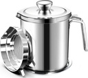Chihee Oil Strainer Pot Grease Can 2 L Stainless Steel Oil Storage Can Container with Fine Mesh Strainer Dust-Proof lid Non-Slip Plate Suitable for Storing Frying Oil and Cooking Grease