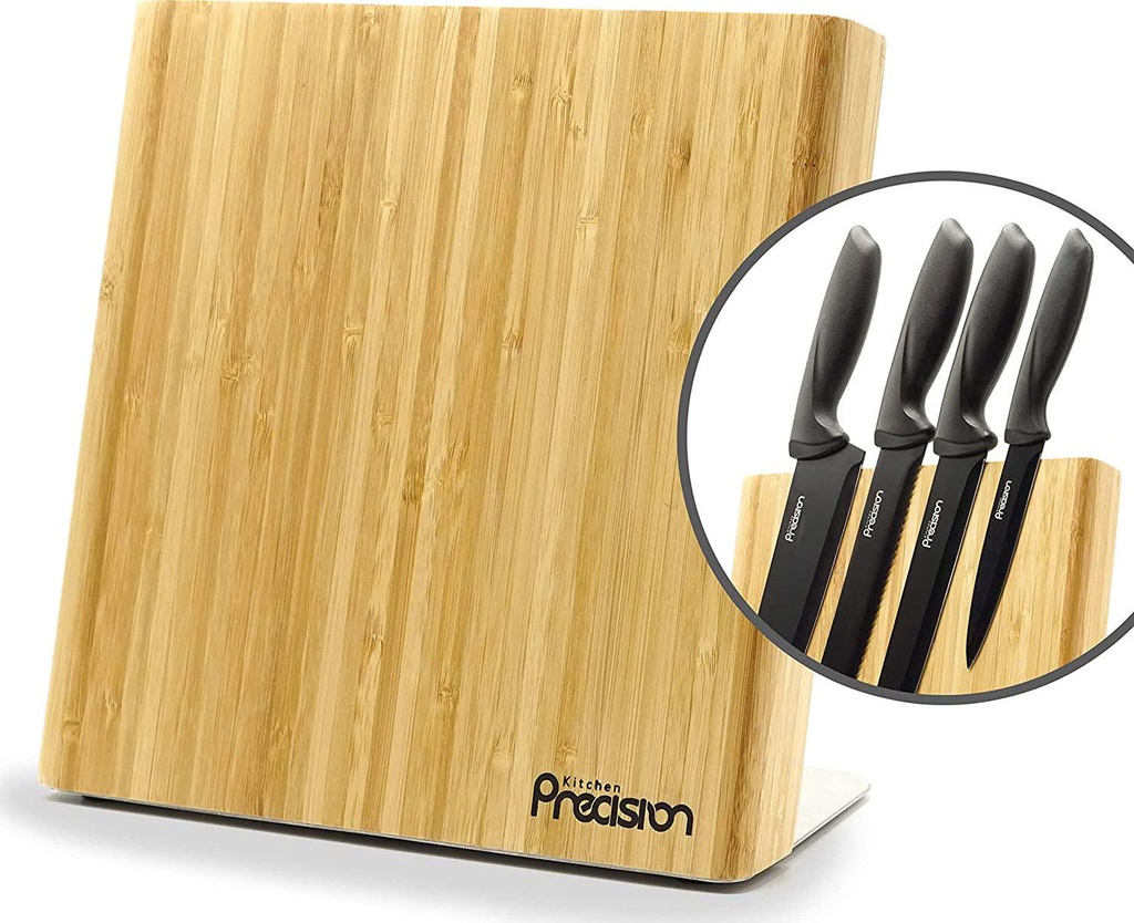 Kitchen Precision Magnetic Knife Holder - All Natural Bamboo Knife Block for Kitchen Counter - Universal Wooden Storage Stand for Small and Large Knives with Neodymium Magnets for Kitchen Storage and Organisation