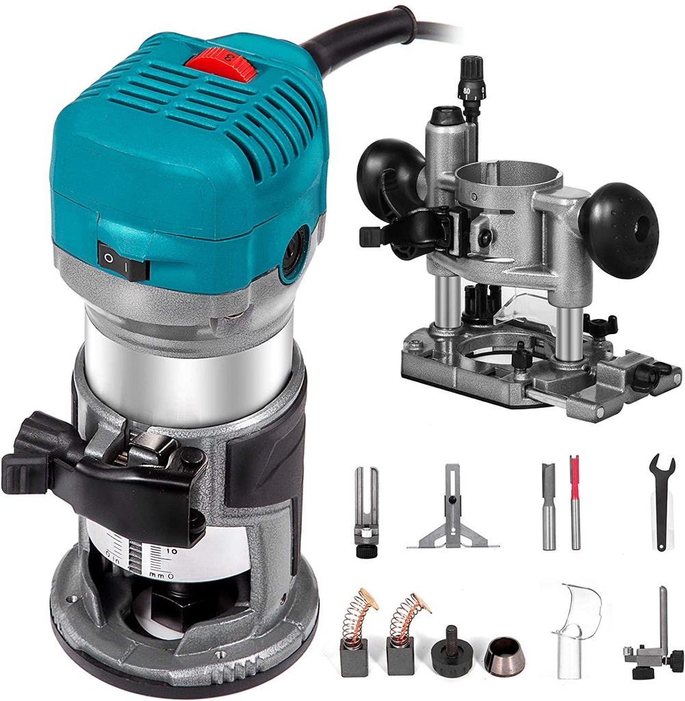 FlowerW Wood Trimmer, Electric Hand Trimmer Wood Laminator Router Tool 710W Compact Precision Plunge Router 220V Woodworking Power Tool, Soft Start and 6 Variable Speeds Functions