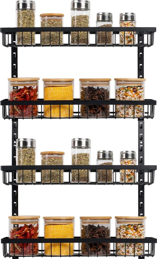 Spice Rack, Spice Rack Organizer Wall Mount, 4-Tier Stackable Hanging Spice Rack, Spice Shelf Storage, Floating Shelves Storage for Spice, Adjustable Spice Holder for Kitchen Bathroom Cabinet Pantry