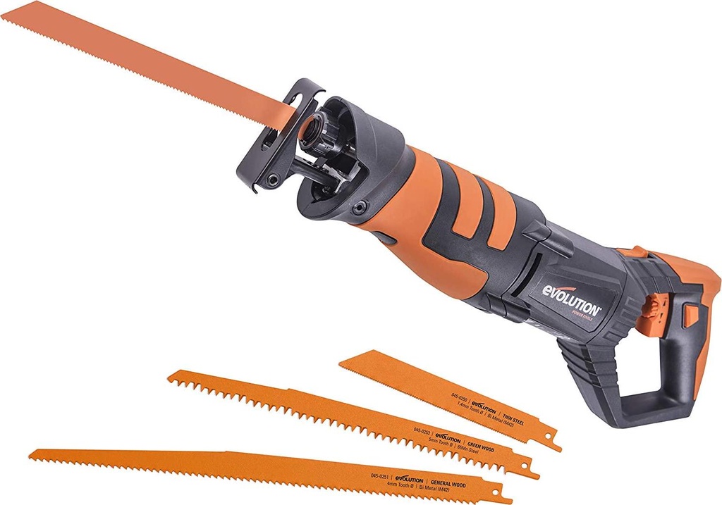 Evolution Power Tools R230RCP Reciprocating Saw with 4 Multi-Purpose Bi-Metal Blades, 230 V