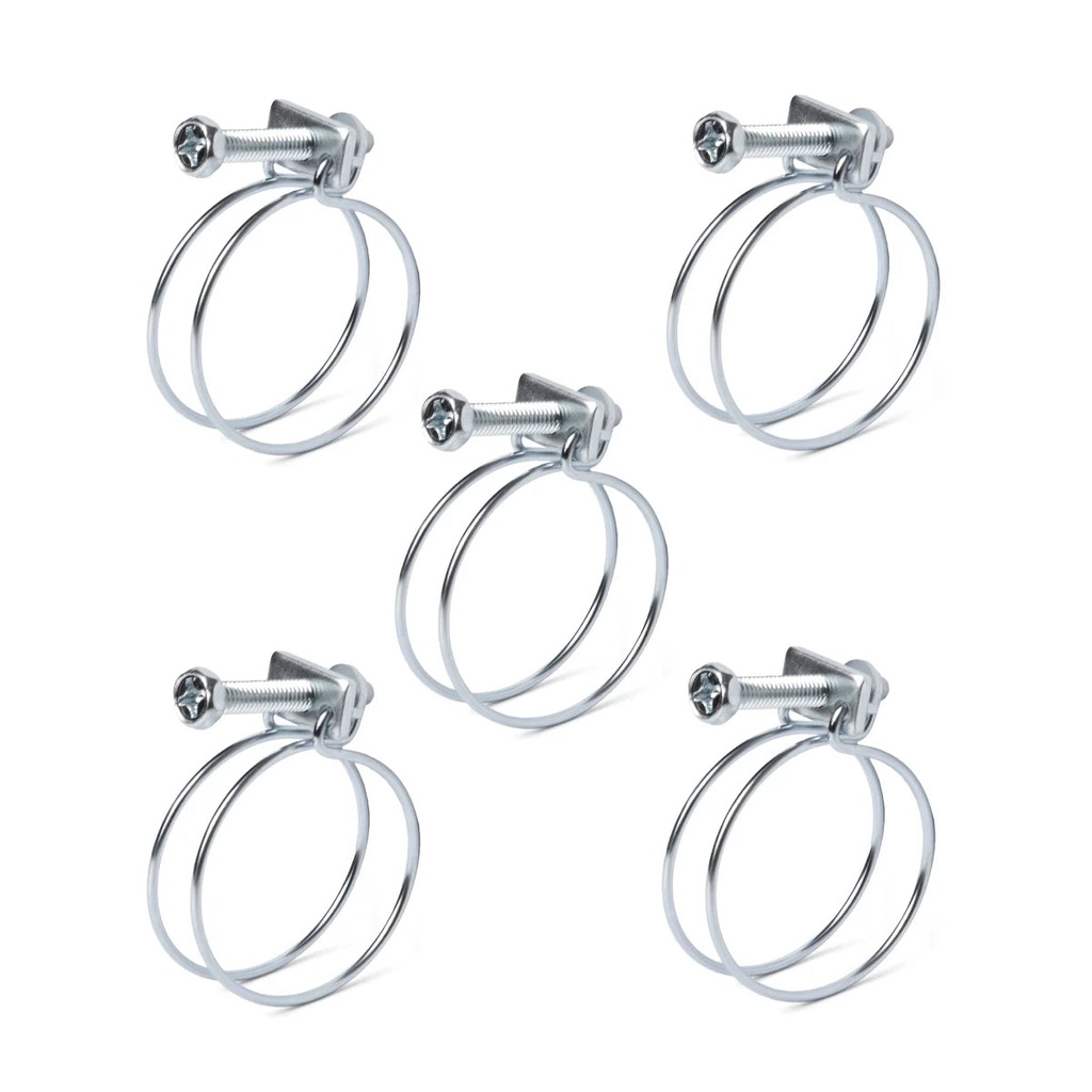 POWERTEC 5PK 1-1/2 Inch Double Wire Hose Clamp with Bolt, Adjustable Hose Clamps for Pool Hose for above Ground Pools & Spa Hose, Pipe Clamp, Worm Gear Clamp (Color May Vary) (70214)