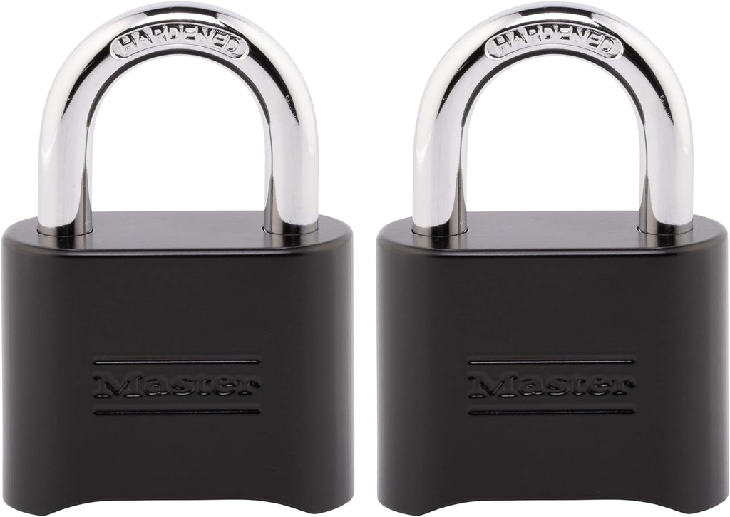 Master Lock Black Combination Padlock, Set Your Own Combo Lock, Weather Resistant Indoor and Outdoor Padlocks with Code for Gym Locker, Gate, Shed, 2 Pack, 178EC2