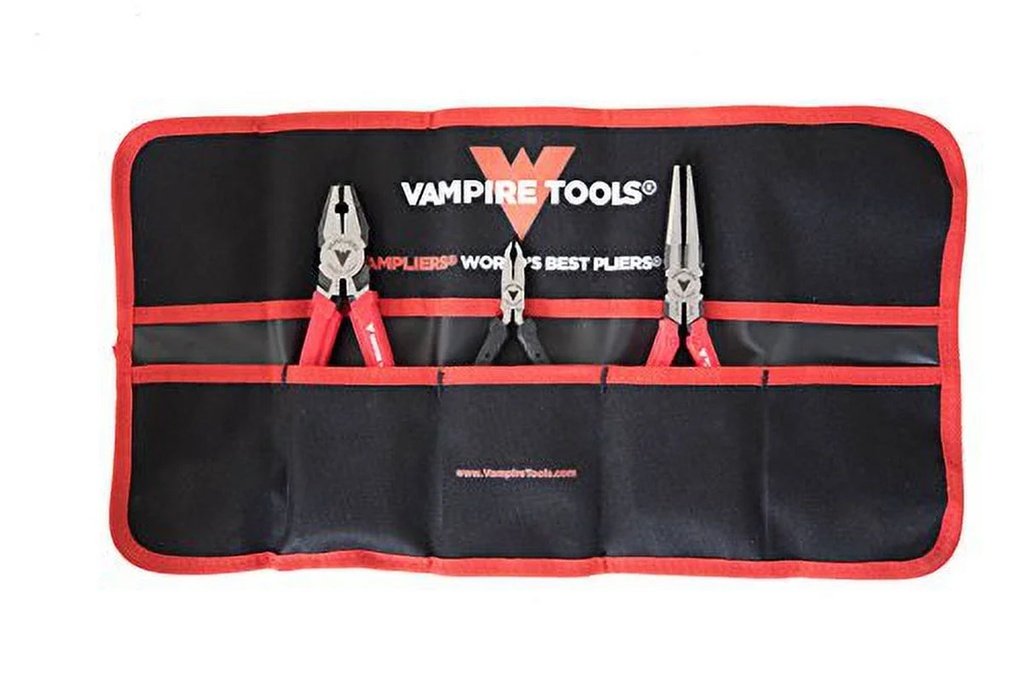 VAMPLIERS 3-Piece Screw Extractor Pliers Gift Set. 8" Linesman Pliers, 7.5" Long Nose & 5" Mini ESD Safe Grip Pliers + Tool Pouch. Made in Japan. High Carbon Steel Stripped Screw Removal Tools