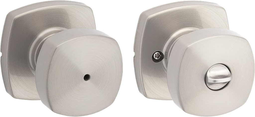 Kwikset Arroyo Knob Interior Privacy Door Knob with Lock, Door Handle for Bathroom and Bedroom, Satin Nickel Keyless Turn Lock Doorknob, with Microban Protection