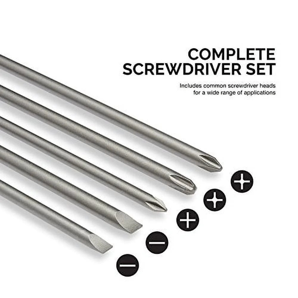 Neiko 10043A Phillips and Flathead Screwdriver Power Driver Bit Set, 5 Piece , 12\" Extra Long Length , 1/4\" Shank