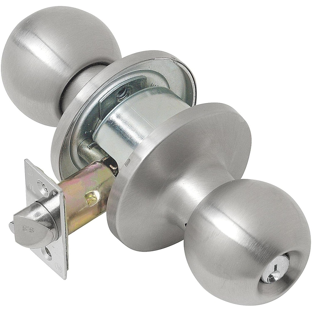 Tell Manufacturing Light Duty Commercial Entry Knob with a Tubular Latch, C Keyway, Tested ANSI Grade 2, Certified UL 3 Hour Rating, Square T Strike, CL100053 and CL500053 Ball Knob KT2100