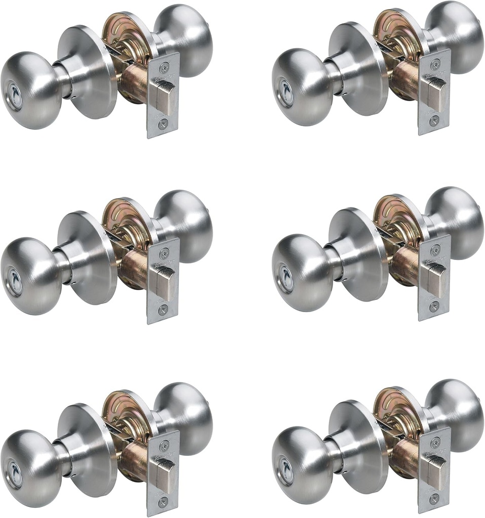 Master Lock Biscuit Style Door Knobs, Interior, Lock, Bathroom & Bedroom Door, Satin Nickel