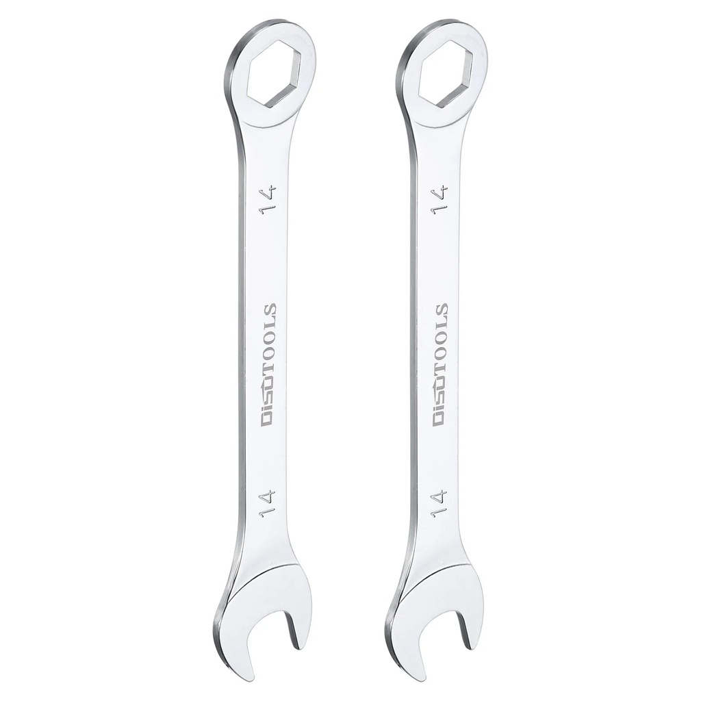 Uxcell 14Mm 6-Point Thin Combination Wrench Double Ended Box and Open End Chromes Plated Steel, Silver 2Pcs