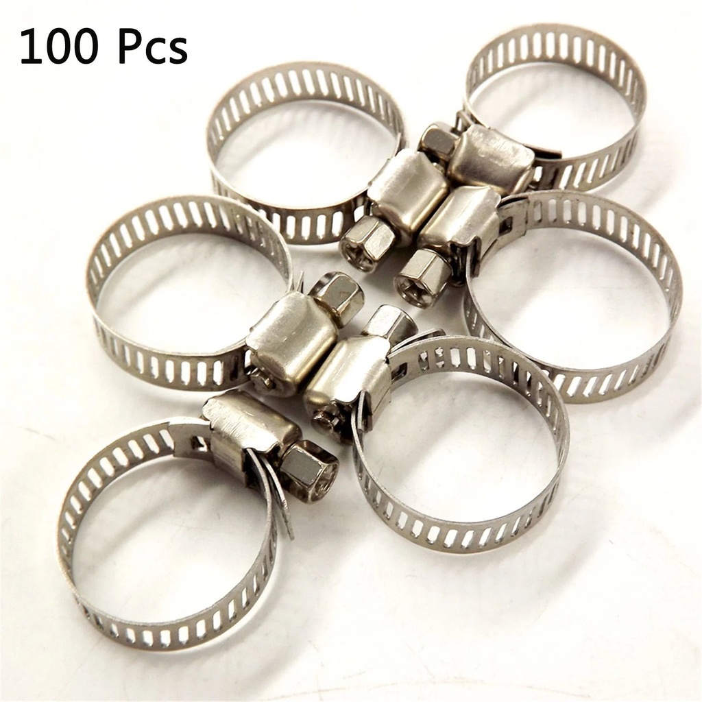 100 Pcs Adjustable Stainless Steel Fuel Line Hose Clamps 3/4-1 Inch Worm Drive Hose Clamps Kit for Plumbing Automotive Mechanical Applications