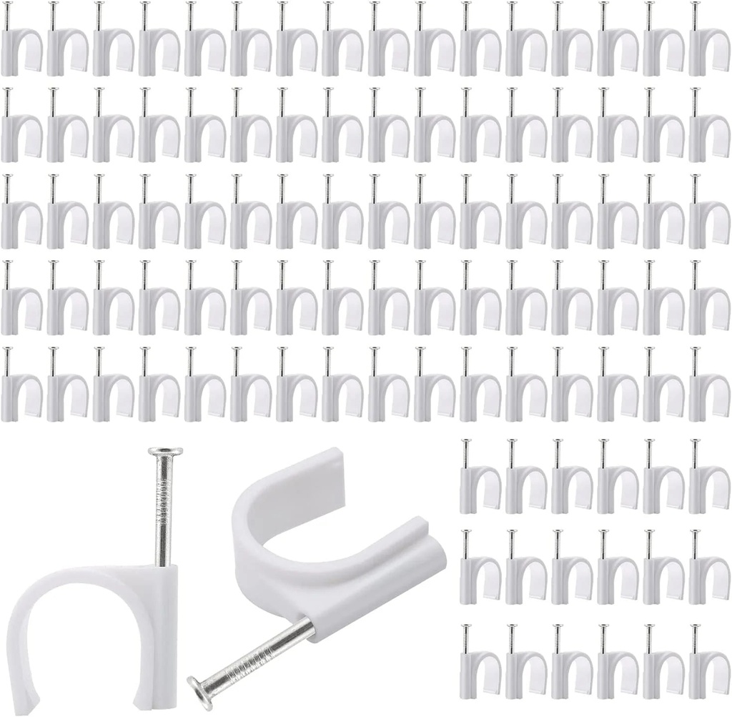 Half Clamp J-Hook with Nail, J Clamps for 3/4" Tubing Pipe Support, Wire and Cable Fixing（100Pcs）（White）