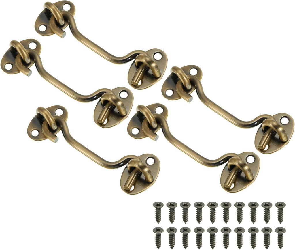 PATIKIL 4 Inch Hook Eye Latch, 5 Pack Carbon Steel Privacy Hook and Eye Latch Gate Latch Lock for Window Sliding Door Barn Door, Bronze