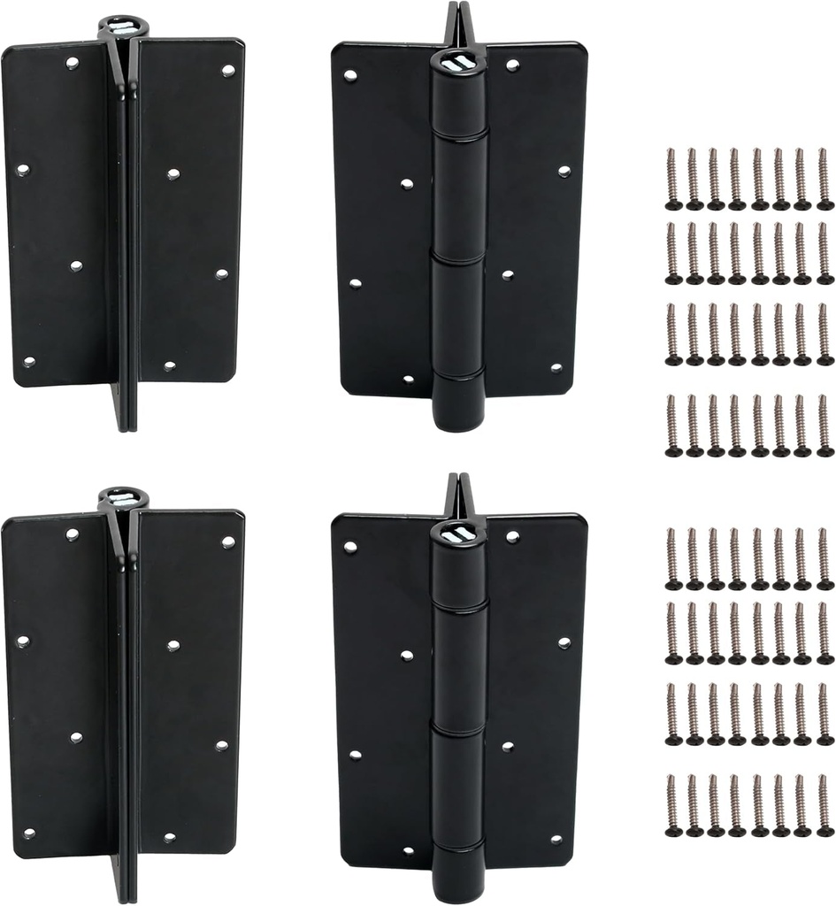 5 3/4” Self Closing Safety Gate Hinge, Aluminum Self Closing Force Adjustable Spring Hinges for Residential Pool Safety Gate/Aluminum Vinyl Iron Wood Gate/(4 Pack Black)