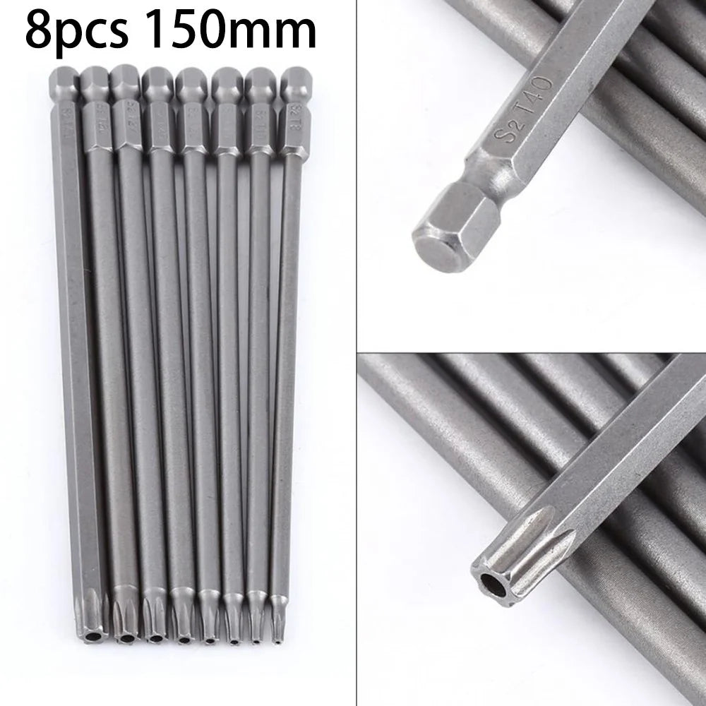 8Pcs 1/4 Inch Hex Magnetic Torx Screwdriver Bit Set Hand Tool 150MM Extra Long