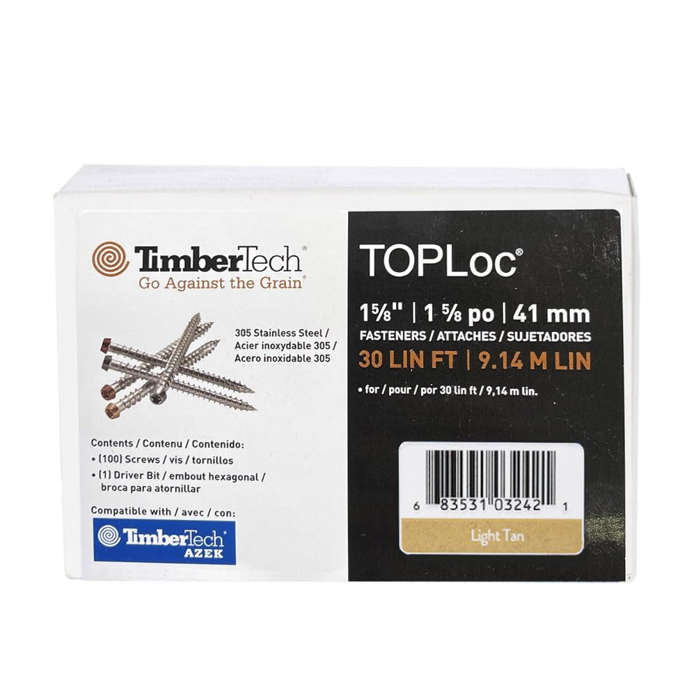 1-5/8? Timbertech Toploc Stainless Steel Screws – Light Tan (30 Ln/Ft), Inches