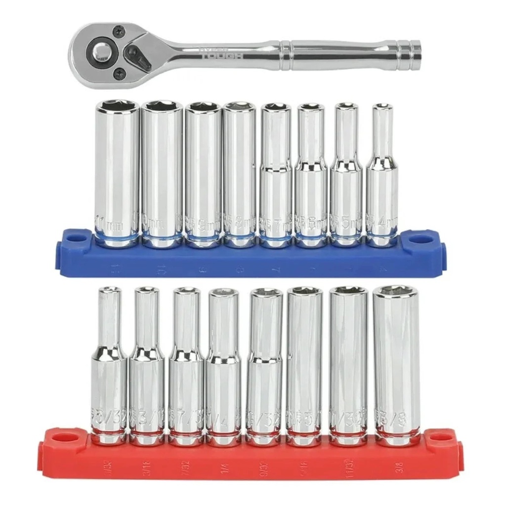 Hyper Tough 19 Piece 1/4 Inch Drive Ratchet and Socket Set, Deep Sockets, 43233