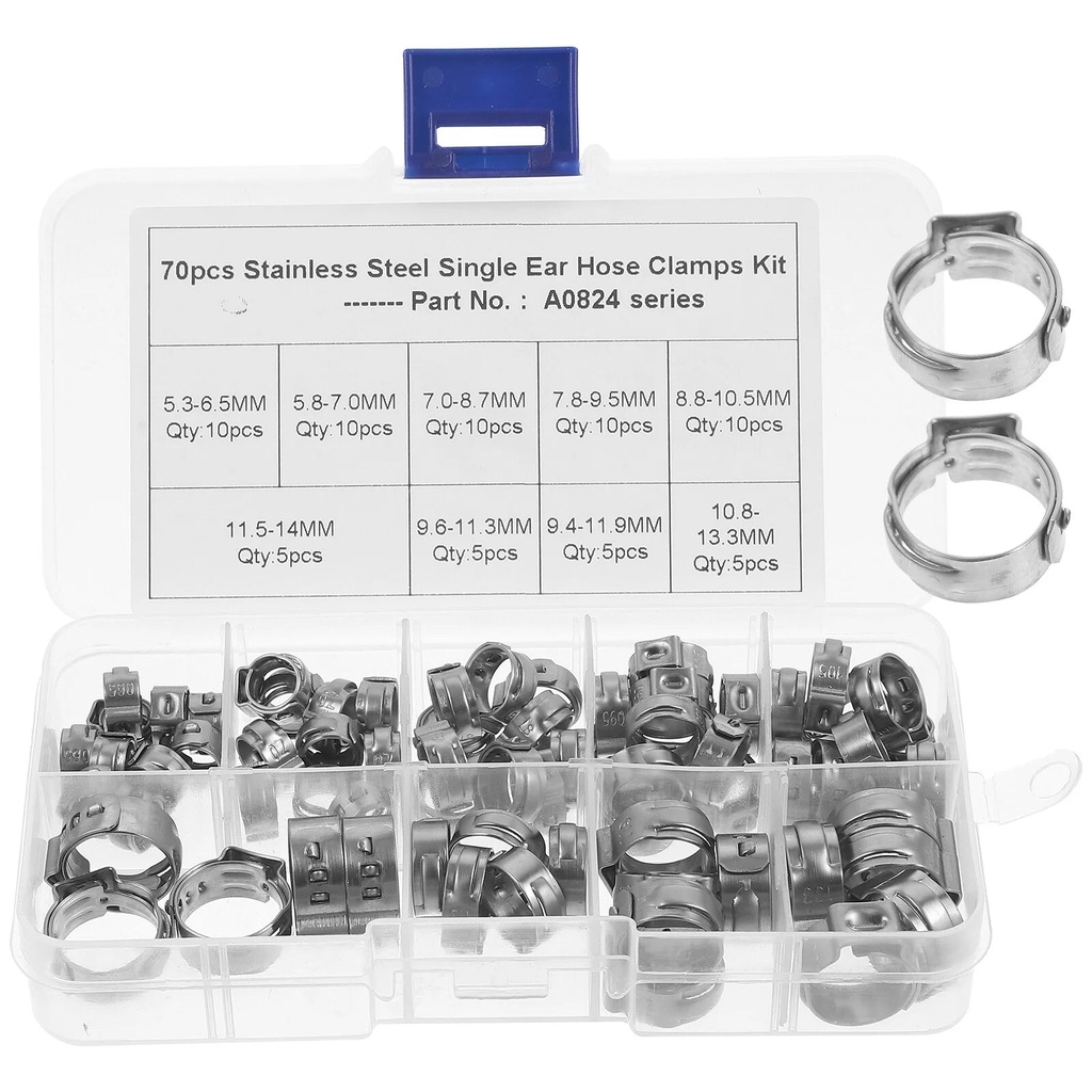 70Pcs Clamp Assortment Kit 304 Stainless Steel Crimp Rings Pipe Tubing Cinch Clamps